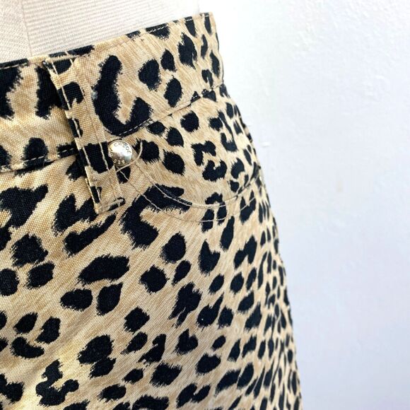 See By Chloe Cheetah Animal Print Denim Skirt Size 8 Below Knee A-Line Zip Front - Picture 4 of 14